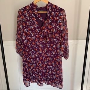 Lily Rose Purple Floral Tie Neck Shift Dress Size M